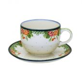 Jumbo cup + saucer - Polish pottery